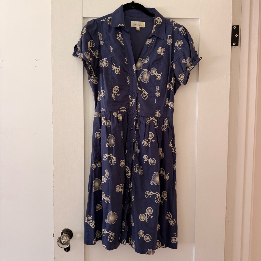 Anthropologie Navy Blue Bicycle Print Dress (Vintage)